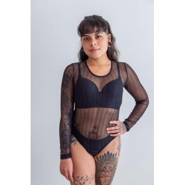 Imagem de Body segunda pele tule com lurex preto - empodere lingerie, Preto