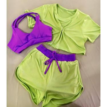 Imagem de Conjunto 3 Peças/Moda Fitness - Afrofitness , Verde com detalhe em lil