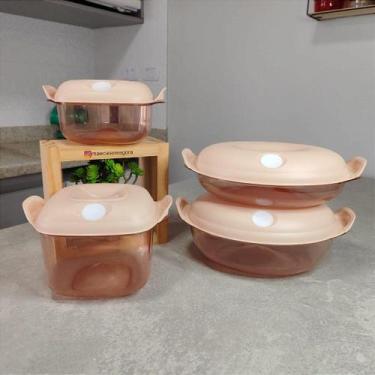 Imagem de Kit 4 Peças Cristal Pop Areia Tupperware - Transparente e Bege