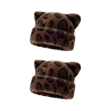 Imagem de Gorro Feminino Com Capuz De Pelúcia Estampa De Leopardo, Quente E Gros