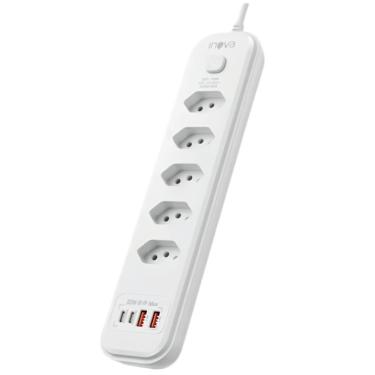 Imagem de Filtro de Linha SOC-12988 5 Tomadas 2 USB e 2 USB Tipo-C 2500W Cabo 2M Inova Basike