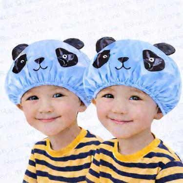 Imagem de Kit 2 Toucas de Banho Infantil com Cheirinho  PVC Reutilizável Panda -