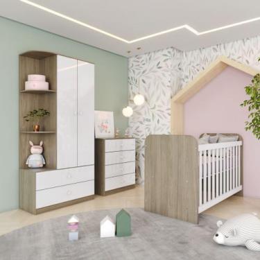 Imagem de Quarto de Bebê Berço Guarda-Roupa e Cômoda Sonho Encantado Espresso Mó