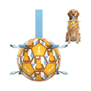 Imagem de Bola De Futebol Para Cães De 6 Polegadas Resistente a Mordidas Com Alç