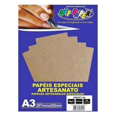 Imagem de Papel Kraft Pardo Natural A3 180g Rústico e Elegante Pacote com 50 Fol