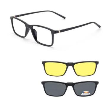 Imagem de Armação de Oculos de Sol e Grau Preto Polarizado Quadrado Masculino Cl