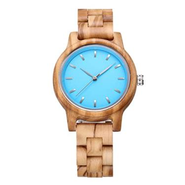 Imagem de Relógio de pulso de madeira, relógio feminino de quartzo natural, pulseira de madeira artesanal, mostrador ultrafino, elegante, presente feminino