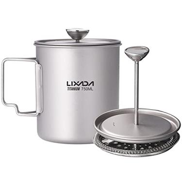 Imagem de Lixada Panela de titânio para acampamento, caneca de café de titânio, panela de prensa francesa, cafeteira para acampamento ao ar livre com colher de titânio dobrável