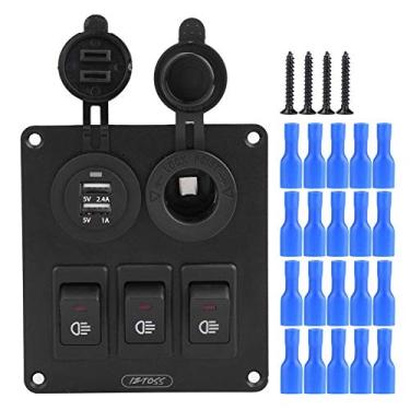 Imagem de Keenso 3 Gang Painel de interruptor à prova d 'água, combinação de carro LED com carregador USB duplo soquete de isqueiro 12V / 24V para carro barco veículos caminhão trailer Yacht (LED vermelho)