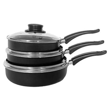 Imagem de Conjunto Frigideira Antiaderente 3 Peças Com Tampa De Vidro (Preto)