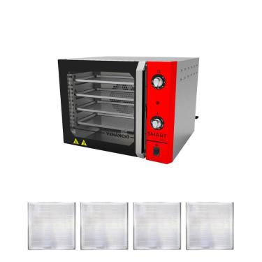 Imagem de KIT - Forno Turbo Convector Smart Basic Inox e Vermelho FCSB4E 220v + 4 Assadeiras - Venâncio