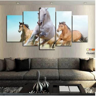 Imagem de Quadro 3 Cavalos 63x130mt 5 peças em Tecido 2