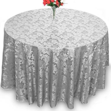 Imagem de Toalha De Mesa Redonda Jacquard Cinza 2,80M Festa Buffet