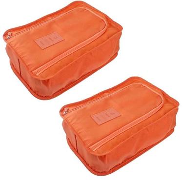 Imagem de Pacote com 2 Sacos de Sapatos de Viagem Saco de Armazenamento de Cosméticos Bolsa de Roupas Portátil à Prova D'água Saco Organizador de Sapatos para Casa Caixa de Sapatos de Bagagem à Prova de Poeira (Laranja)