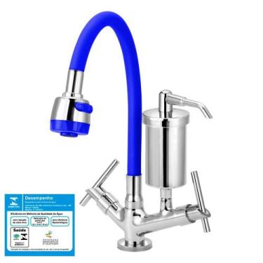 Imagem de Torneira Gourmet Filtro Metal Azul Flexível Mesa 1/4 Volta - Tfc