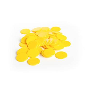 Imagem de Plastic Counters: Yellow Color Gaming Tokens (Hard Colored Plastic Coins, Markers and Discs for Bingo Chips, Tiddly Winks, Checkers, and Other Board Game Playing Pieces) | 50 Pieces