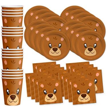 Imagem de Conjunto de artigos de festa de aniversário Bear Pratos Guardanapos Copos Kit de Louça para 16