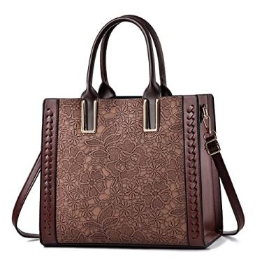 Imagem de Bolsa feminina retrô grande de couro, bolsa feminina com alça superior, bolsa tiracolo moderna com zíper, Marrom-A, Large