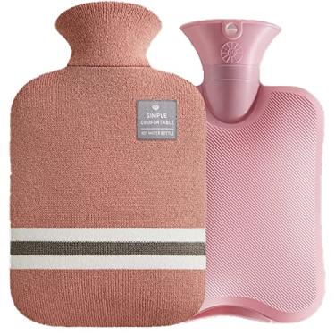 Imagem de Garrafa de água quente com tampa de bolso de mão 2L livre de BPA bolsa de água de PVC material superior bolsa de água quente para dor no pescoço no ombro e pés de mão mais quente compressa quente e terapia fria, rosa 2, S