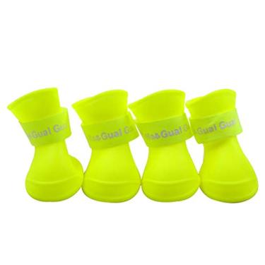 Imagem de Yajun Sapatos de chuva para cães antiderrapantes cores à prova d'água botas de borracha para animais de estimação com alças ajustáveis para quatro estações caminhando ao ar livre 4 peças, amarelo, M