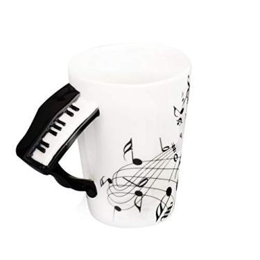 Imagem de Inzopo Caneca de porcelana com padrão de nota musical com alça em forma de piano 02