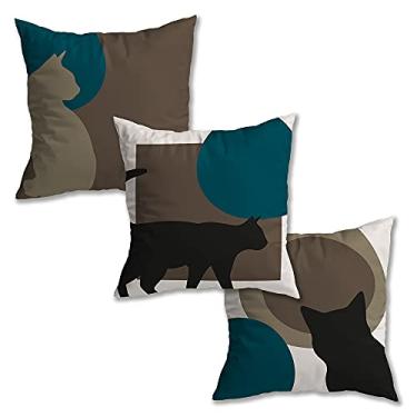 Imagem de Kit 3 Capas de Almofada Geométrico Suede Ziper Invisível 45x45cm (Gato - 45 x 45cm)