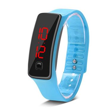 Imagem de RANNYY Relógio Digital, Relógio Esportivo com Pulseira de Silicone com Mostrador Digital de 12 Horas, Relógio de Pulso com Mostrador Eletrônico (Azul Claro)