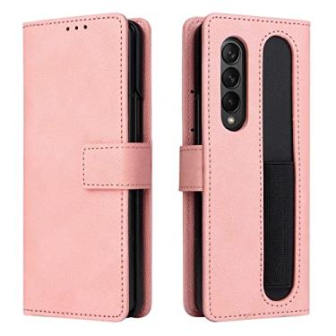 Imagem de LVCRFT Capa para Samsung Galaxy Z Fold 3, capa carteira com suporte de caneta S, capa de telefone dobrável de couro PU para homens e mulheres, slot para cartão PC capa interna capa magnética flip, rosa