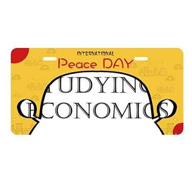 Imagem de DIYthinker Placa de licença com frase curta estudando economia, etiqueta decoração de carro, dia da paz