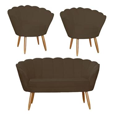 Imagem de Jogo Pétala Namoradeira e 2 Poltronas Estofada Para Recepção Suede Marrom - LM DECOR