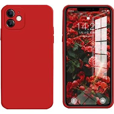 Imagem de GANYUU Capa de silicone líquido, com capa de borracha de forro de microfibra, para iPhone 13mini/13/13pro/13Promax/14/14 Pro/14 plus/14Pro max, rosa, 14 Pro max 6,7 polegadas (cor: vermelho, tamanho: 13 5,4'')