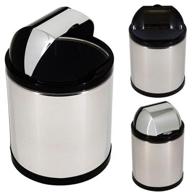 Imagem de Lixeira Inox Pia Banheiro Cesto de Lixo 2,5 litros Cozinha Preta com Tampa Viel