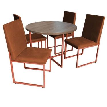Imagem de Kit Mesa De Jantar Theo Com 4 Cadeiras Sttan Ferro Bronze Tampo Imbuia