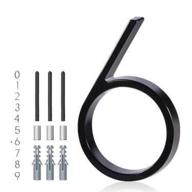 Imagem de Número da casa, YIPLED 12,7 cm, número 6, placa de endereço preta moderna para decoração de casa