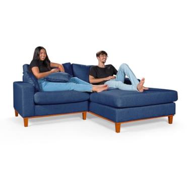 Imagem de Sofá Paris 2 Lugares Living Com Chaise Essencial Estofados (Lado Esquerdo, Azul)