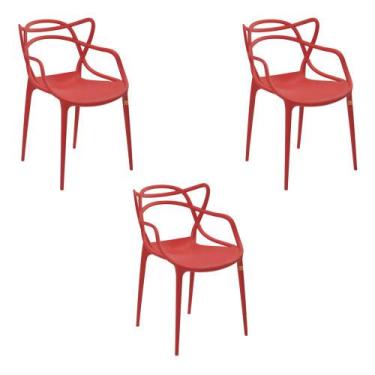 Imagem de Kit 3 Cadeiras Decorativas Sala E Cozinha Feliti (Pp) Vermelha G56 - G