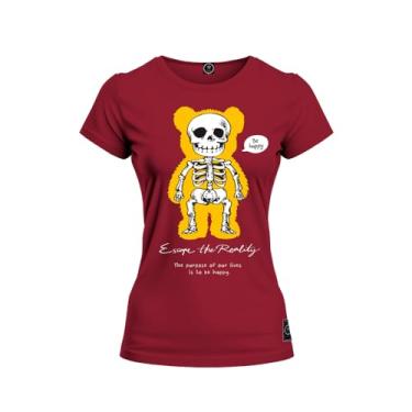 Imagem de Baby Look T-Shirt Algodão Premium Estampada Urso Caveira Bolada Chok Bordo G
