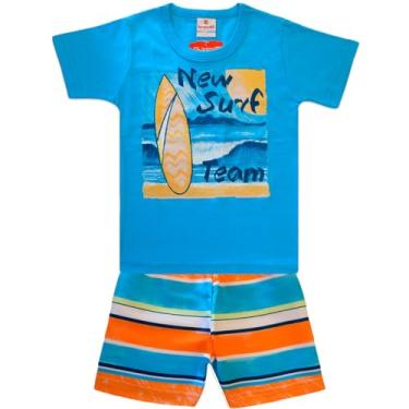 Imagem de Conj. Infantil Verão Camiseta e Bermuda Surfista Listrada Microfibra Praia Menino Brandili (azul, 1)