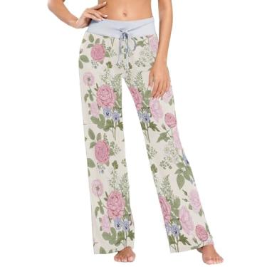 Imagem de Flores de jardim florescendo calças de pijama rosa para mulheres roupa noturna feminina roupa de dormir PP, Flores de jardim florescendo rosa, Small