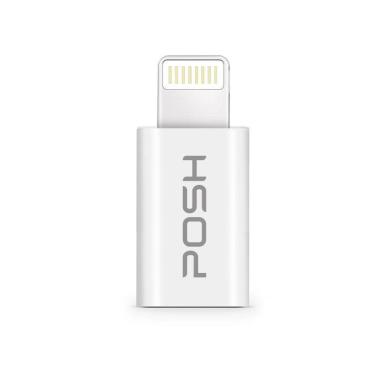 Imagem de Adaptador Conversor Lightning Micro USB carrega transfere sincroniza dados Posher Branco