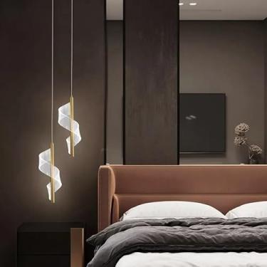 Imagem de Conjunto 2 Luminárias Pendentes Modernas Douradas com Detalhes e Base de Sustentação 2x 6W, Luz Morna 3000K DN689-2