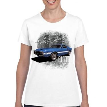 Imagem de Camiseta feminina Cobra Shelby azul vintage GT500 American Racing Mustang Muscle Car Performance Powered by Ford, Branco, 3G