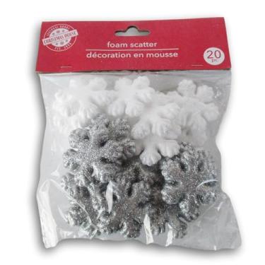 Imagem de Mini peças de espuma de floco de neve prateadas e brancas não adesivas – 20 peças