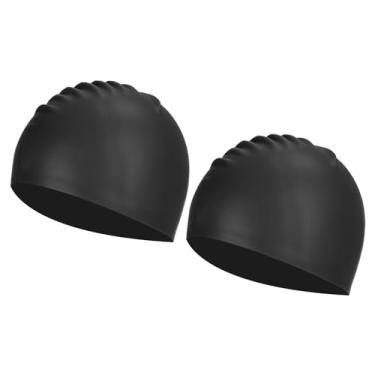 Imagem de PATIKIL Touca de natação de silicone, 2 peças de chapéu de natação impermeável antiderrapante para adultos e mulheres e homens, treino de corrida, preto