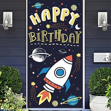 Imagem de Banner de espaço sideral foguete explosão nave espacial galáxia planeta tema astronauta decoração para decoração menino menina 1º aniversário chá de bebê galáxia planeta festa pano de fundo espaço