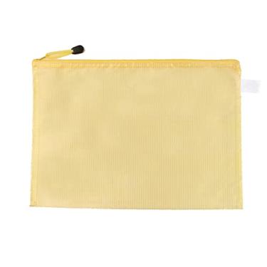 Imagem de Boxonly Pasta de documentos A5 de malha de plástico com zíper para escola, escritório, viagem, armazenamento, bolsas amarelas