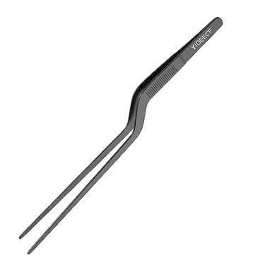 Imagem de Yioeecf 8 Inch Black Stainless Steel Precision Kitchen Cooking Offset Tweezer，for Cooking Food Design Styling
