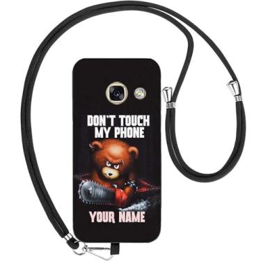 Imagem de Bear Don't Touch My Phone Capa de telefone traseira em gel TPU com nome de texto personalizado personalizado para Samsung Galaxy A3 A5 A7 A6+ A8 A9 2017 2018 com alça transversal
