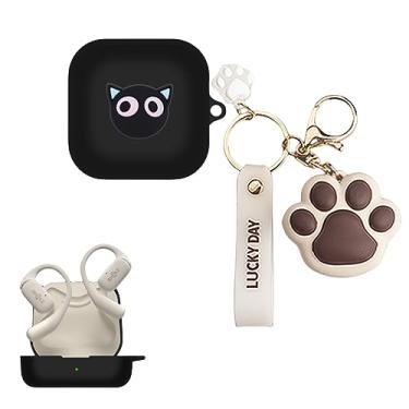 Imagem de SKPY Linda capa de pata de gato compatível com SHOKZ OpenFit, pingente de desenho animado legal de silicone macio com capa de chaveiro para meninos, meninas, mulheres, homens e adolescentes