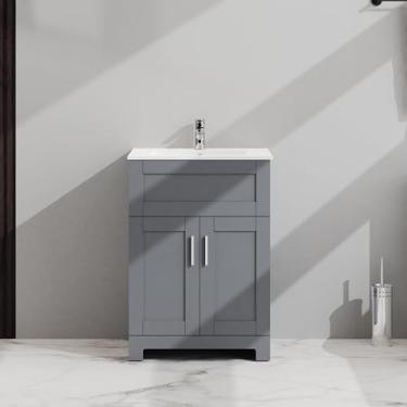 Imagem de Armário utilitário de lavanderia para pia de banheiro de 61 cm, cinza